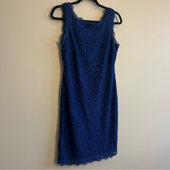 Adrianna Papell Women's 10 Elegant Blue Lace Dress Wedding Guest Romantic Sexy - Picture 3 of 13